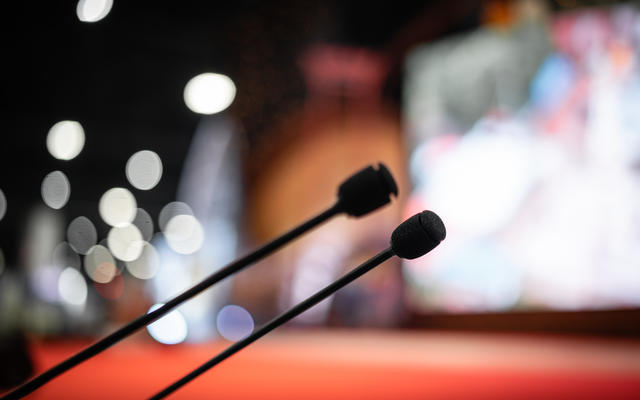 podium stand mic focused with blurred background