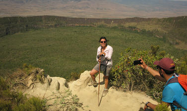 woman posing in front of dormant volcano