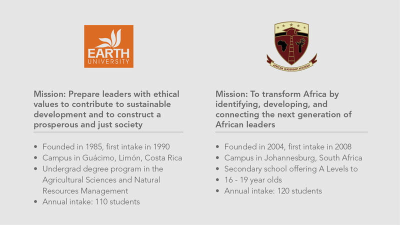 Earth University and African Leadership Academy